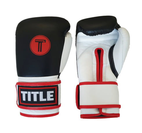 Title Leather Sparring Gloves: Black, White and Red
